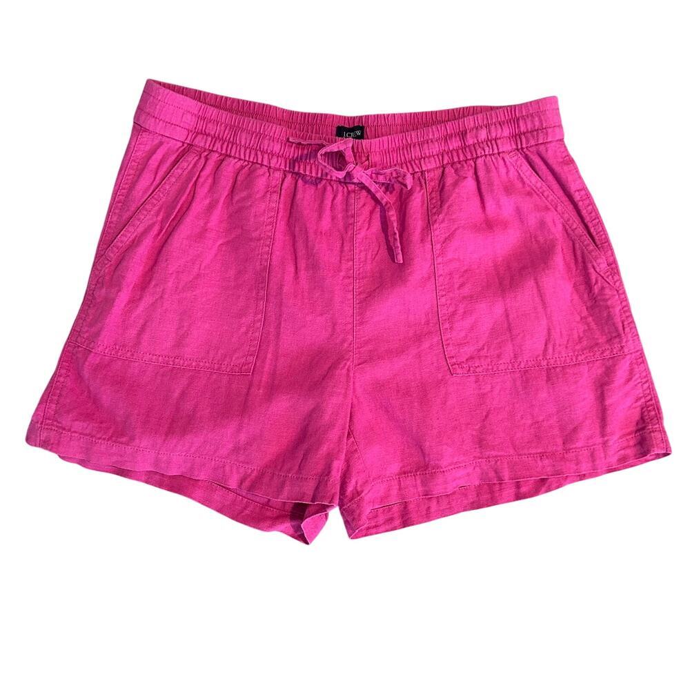 J. Crew factory hot pink linen pull on shorts 4 inch inseam mid rise size S